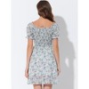 Allegra K Women's Square Neck Summer Short Sleeve Floral Smocked Dress - 4 of 4