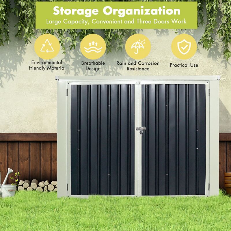 Costway 6x3FT Horizontal Storage Shed 68 Cubic Feet for Garbage Cans Tools Accessories, 5 of 11