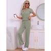 cheibear Women's Ribbed Knit Short Sleeve Round Neck Sweatsuit with Pants 2 Piece Pajama Set - 2 of 4