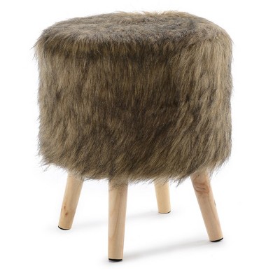 Cheer Collection Faux Fur Wood Leg Stool Brown Square Round Round