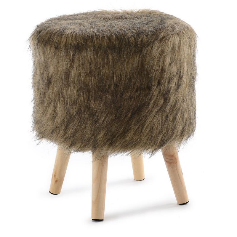 Cheer Collection 13" Faux Fur Foot Stool with Wooden Legs - Brown, 1 of 10