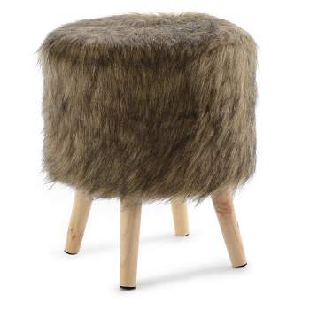 Cheer Collection 13" Faux Fur Foot Stool with Wooden Legs - Brown