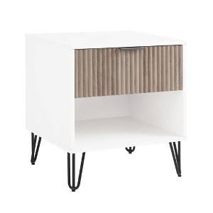 Sapphtopaz Modern Nightstand with Vertical Textured Drawer & Open Shelf End Table with Splayed Metal Legs Bedside Table for Bedroom,Living Room - 1 of 4