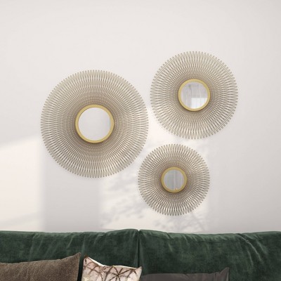 Gold Sunburst Round Wall Decor with Mirror Accent Set