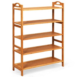 Costway 5-Tier Bamboo Shoe Rack FreeStanding Shoe Shelf Entryway Shoe Storage Organizer - 1 of 4