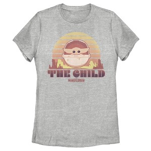 Women's Star Wars The Mandalorian The Child Cartoon Retro Sunset T-Shirt - 1 of 3