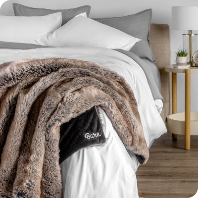 Cozy Variegated Chestnut Faux Fur & Fleece Throw Blanket