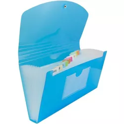JAM Paper 5" x 10 1/2" 13 Pocket Plastic Expanding File Folder - Check Size - Blue