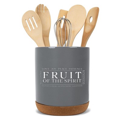 Elanze Designs Fruit of Spirit Grey X-Large Cork Bottom Kitchen Utensil Holder