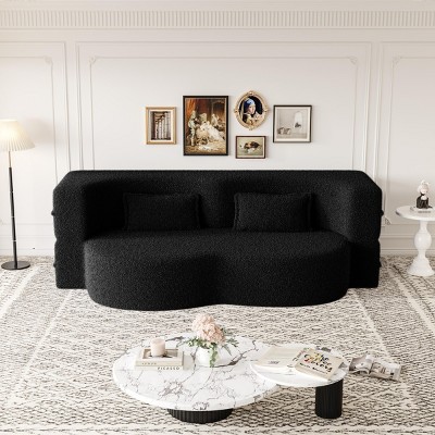 78" Convertible 2 Seater Sofa Bed Couch Twin Bed Sleeper Sofa With 2 Pillows Teddy Fabric Foam-Filled Floor Sofa Couch-Cuddlewood