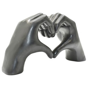HomeRoots 4" Black Resin Heart Hands Tabletop Sculpture - 1 of 4