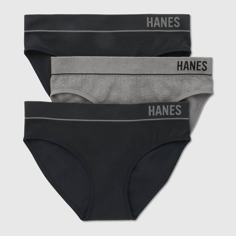 Hanes Originals Women's 3pk Ribbed Bikini Underwear - Black/Gray S