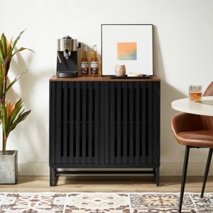Modern Grille Sideboard Cabinet with Adjustable Shelves, 31.5"W Black MDF Storage Buffet for Dining Room Living Room-3irtyhousy - 1 of 4