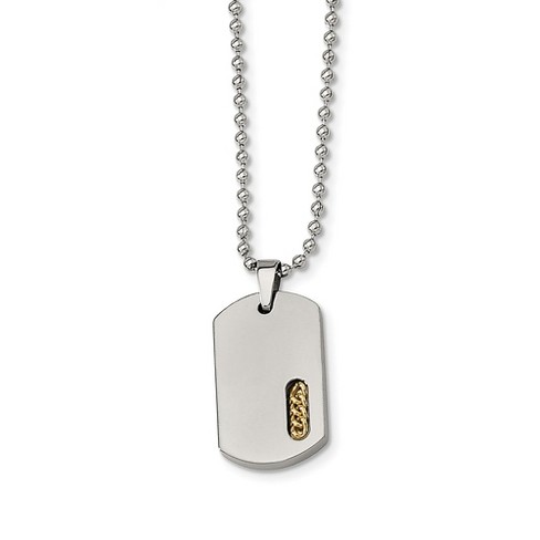 Black Bow Jewelry Titanium and Gold Tone Accent Dog Tag Necklace 22 Inch - image 1 of 4