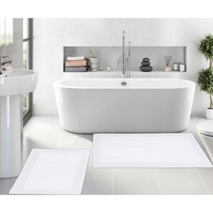 Luxury Reversible Bathroom Rugs Set, Washable Rug, Soft Cotton Extra Soft and Absorbent bath Rug, Non-Slip Bath Mat Set, 2 Pcs Set(S+L), White - 1 of 4
