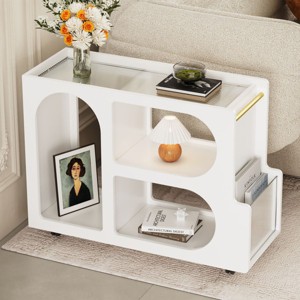 Accent Tables with Drawer, End Table with Lockable Wheels, Nightstand with Open Storage Compartments-Cuddlewood - 1 of 4