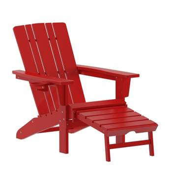 A&L Furniture Co. Folding Reclining Recycled Plastic Adirondack Chair w/ Pullout Ottoman