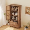 Coucheta 64 Inch Rattan Pantry Cabinet, Tall Kitchen Storage Cabinet with 2 Adjustable Shelves & 2 Drawers for Living Room, Dining Room, Light Brown - 3 of 4