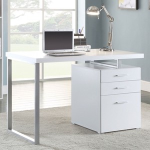 Sapphtopaz 47" Modern Reversible Desk with 3 Drawers Wood Computer Desk with Metal Frame and File Cabinet Desk for Bedroom, Study Room, Office - 1 of 4