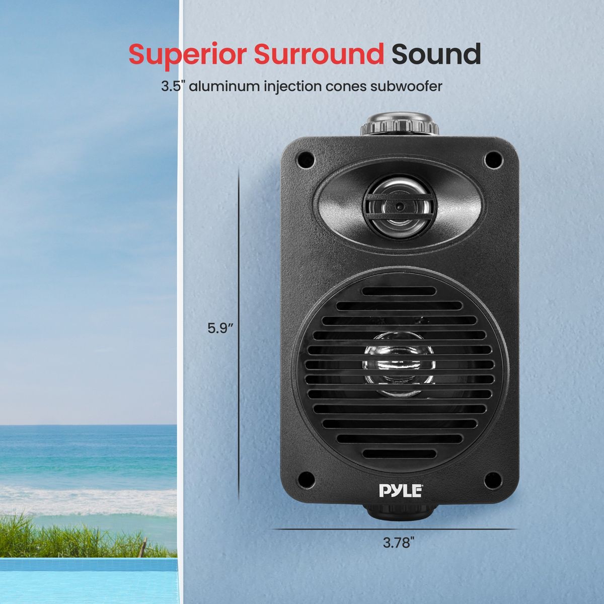 Pyle 3.5" Bluetooth Indoor/Outdoor Speakers, 200W Waterproof Pair, Black - thumbnail 2