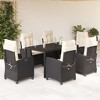 vidaXL 7 Piece Patio Dining Set with Cushions - Black Poly Rattan Outdoor Furniture with Reclining Chairs and Tempered Glass Tabletop - 2 of 4