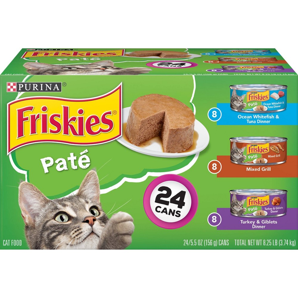 Purina Friskies Paté Wet Cat Food Whitefish Seafood, Mixed Grill & Turkey - 5.5oz/24ct Variety Pack
