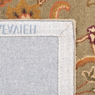 Ivory and Light Green Hand-Tufted Wool Square Rug