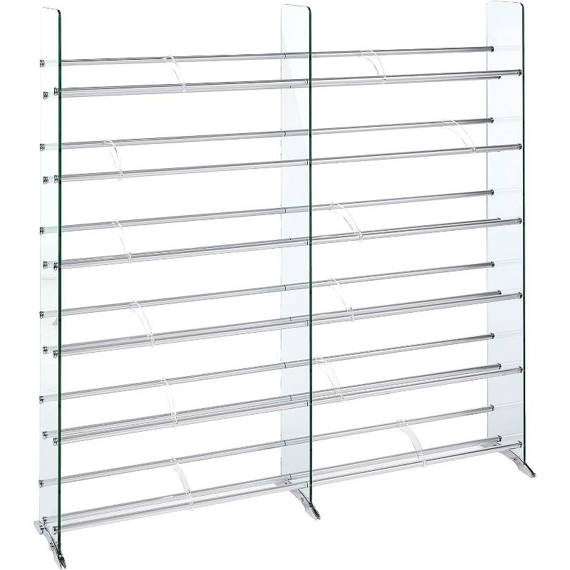 TransDeco Clear glass CD/DVD rack, 12 shelves in brushed silver/chrome caps, 2 of 3