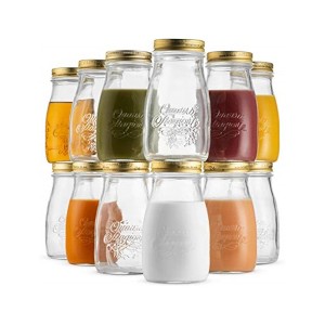 Bormioli Rocco Quattro Stagioni Bottle (Set of 12), Embossed Glass Jars with Twist Top Lid - Glass Bottles, Dishwasher Safe - Made in Italy - 1 of 4