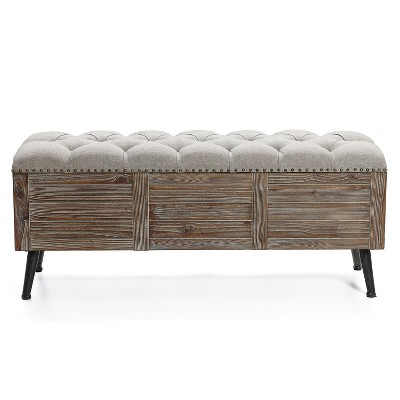 LuxenHome 47.2-Inch Wide Upholstered Wood Storage Bench Brown