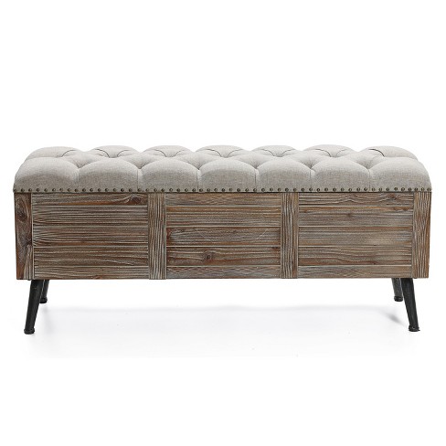 LuxenHome 47.2-Inch Wide Upholstered Wood Storage Bench Brown - image 1 of 4