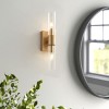 Dewdrop Modern Wall Light, Single Gold Sconce with Clear Glass Tube Shade for Hallway, Bathroom, Living Room or Entryway - 2 of 4
