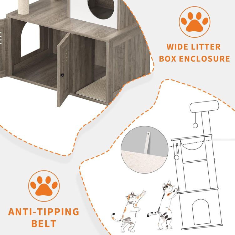 Cat Litter Box Enclosure with Wooden Cat Washroom Furniture, Barn Door, Pet House, Fits Most Litter Boxes, 2 of 8
