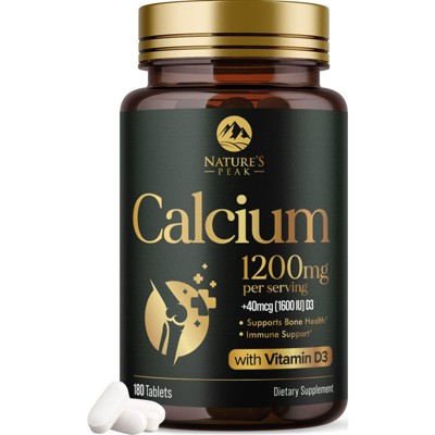 Calcium 1200mg with Vitamin D3 Supplement for Strong Bones & Muscle Support - 180 Tablets By Nature's Peak