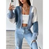 Women's Color Block Crop Cardigan Top Bishop Long Sleeve Open Front Sweater - 3 of 4