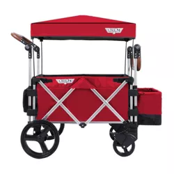 Keenz 7S Push Pull 2-Child Baby Collapsible Adjustable Folding Wheeled Stroller Wagon w/Protective Canopy Cover, Cupholder, Cooler for Toddlers, Red