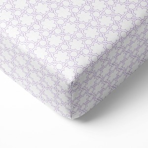 Bacati - Floral Lilac Muslin 100 percent Cotton Universal Baby US Standard Crib or Toddler Bed Fitted Sheet - 1 of 4