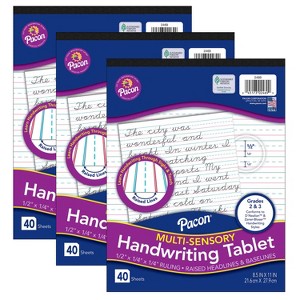 Pacon® Multi-Sensory Raised Ruled Tablet, Tape-Bound Tablet, 1/2" x 1/4" x 1/4" Ruled Short, 8-1/2" x 11", 40 Sheets, Pack of 3 - 1 of 3