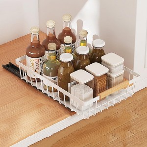 Pull-Out Cabinet Drawer with Dividers - Slide-out organizer with adhesive glue for bathroom or living room. - 1 of 2