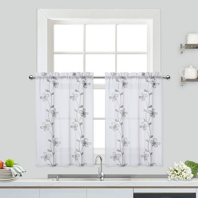 Floral Embroidered Voile Sheer Short Kitchen Curtains For Small Windows   GUEST E692eff6 48f6 4d6b 8eab 39b24fe998a9