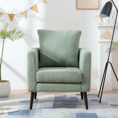 CAVINAS Modern Fabric Accent Chair, Upholstered Armchair with Pillow and Wooden Legs for Living Room, Bedroom, Reception Room