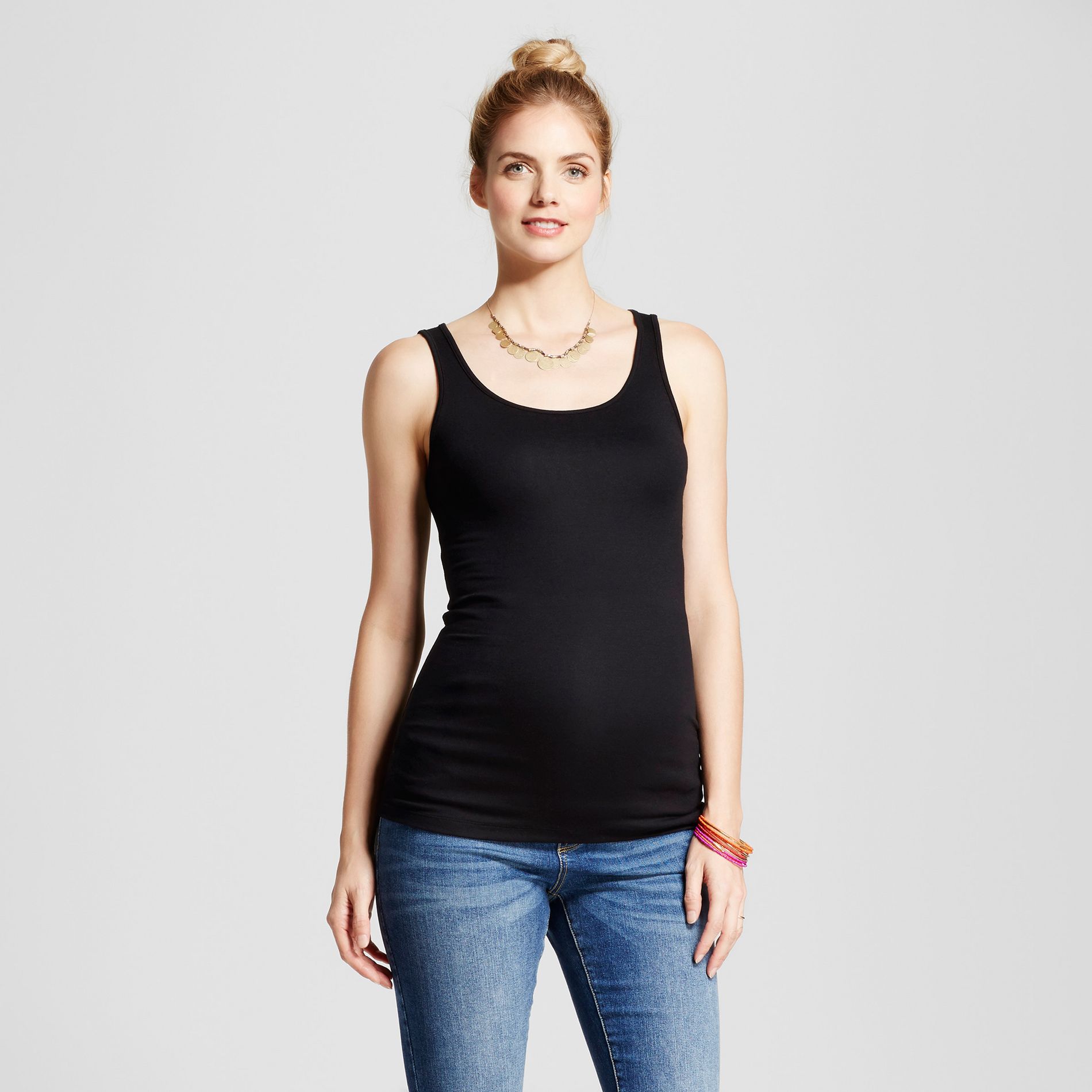 Maternity Tank Top - Isabel Maternity by Ingrid & Isabel™ Black M: Slim Fit, Scoopneck, Sleeveless, Midweight Fabric