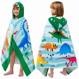 Joyfy Hooded Towels for Kids Dinosaur Print 30" x 50" for 3-10 Years Boy Girls Soft 100% Cotton Kids Beach Towel  Beach Hooded Absorbent Pool Toddler - 1 of 4