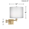 Barnes and Ivy Alta Vintage Swing Arm Wall Lamp Warm Antique Brass Plug-in Light Fixture Double Sheer Silver White Drum Shade for Bedroom Bedside Home - image 4 of 4