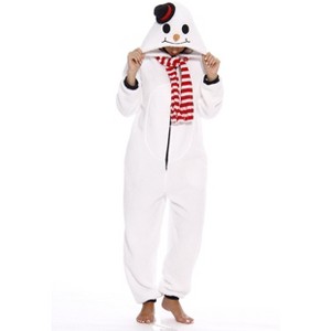 #followme Womens One Piece Christmas Themed Adult Bodysuit Faux Shearling Hoody Winter Pajamas - 1 of 4