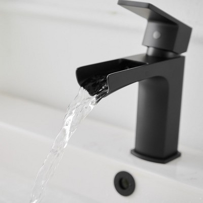 Matte Black Single-Handle Waterfall Bathroom Faucet with Drain Assembly