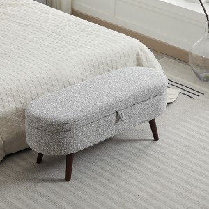 Vynxaria Gray Upholstered Storage Ottoman and Entryway Bench - Versatile 48" Design - 1 of 4