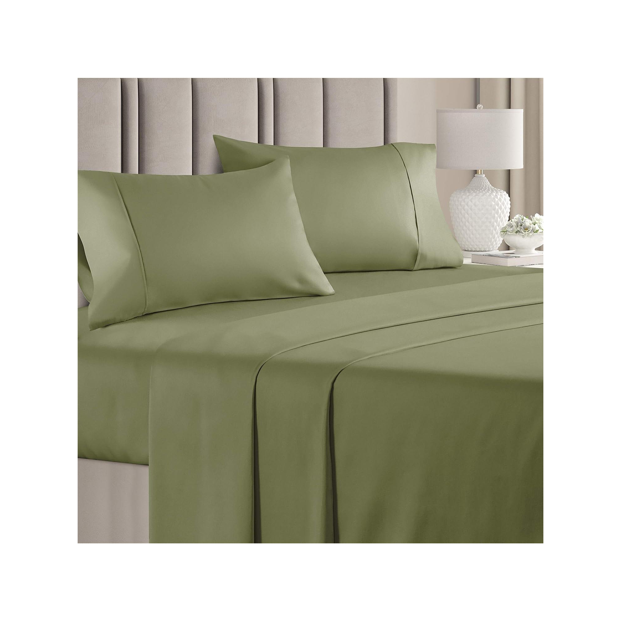 CGK Linens 100% Cotton 400 Thread Count 4 Piece Sheet Set - Soft & Cozy Sateen Bed Sheets in Sage Green, Size Queen