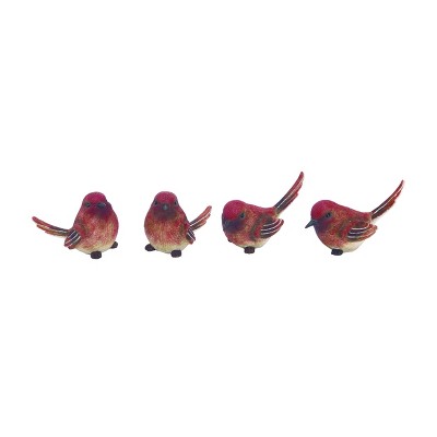 Transpac Large Resin Red Ochre Bird Set of 4 Spring Home Decorations