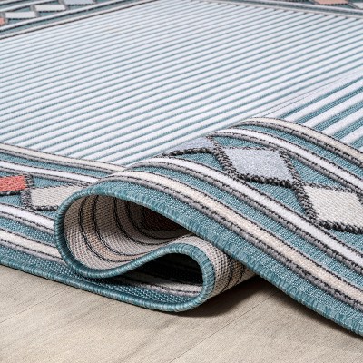 Sebastian Blue and Ivory Geometric Synthetic 5' x 8' Area Rug